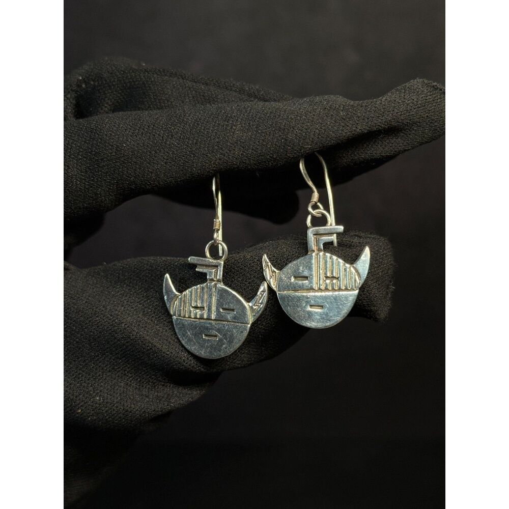 AJM Native American Sterling Silver Kachina Face Earrings 1.4"